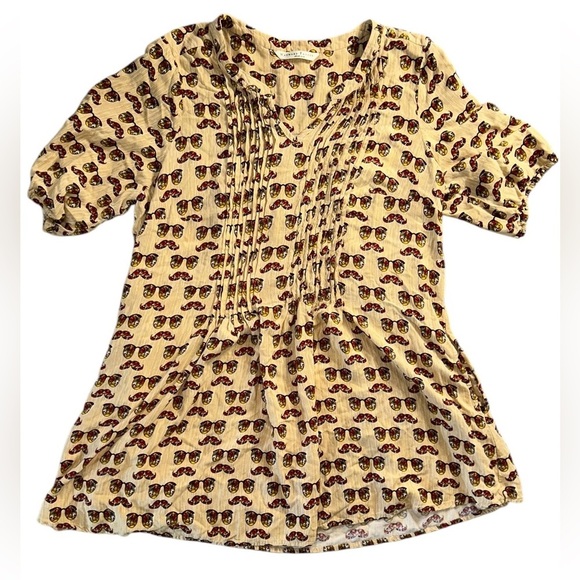 Wayward Fancies Eshakti Pleated Beige Tunic Disguise Print Women’s Size 2X-22W - Picture 2 of 10